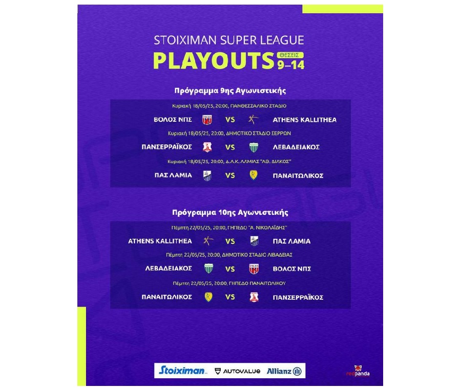 Stoiximan Super League: Το πρόγραμμα των playouts - Πότε ξεκινάνε