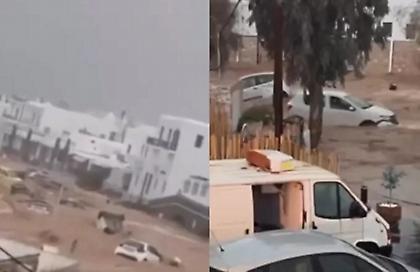 «Πνίγηκε» η Πάρος από τις ισχυρές καταιγίδες - Χείμαρρος παρέσυρε αυτοκίνητα στη θάλασσα