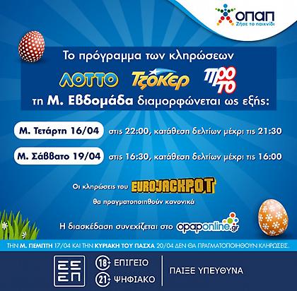 Πώς διαμορφώνεται το ωράριο λειτουργίας των καταστημάτων ΟΠΑΠ την περίοδο του Πάσχα