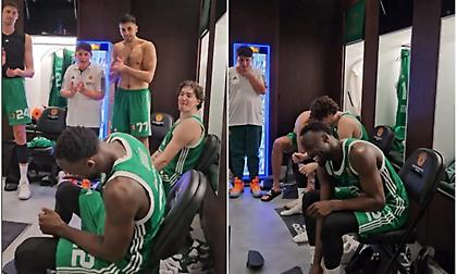 Αποθέωση στον καθοριστικό Γκραντ από τους παίκτες του Παναθηναϊκού στα αποδυτήρια!