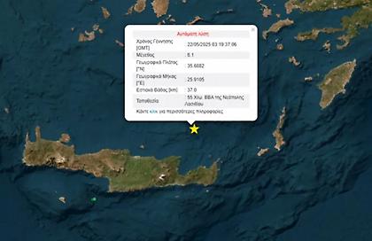 Ισχυρός σεισμός 6,1 βαθμών της κλίμακας Ρίχτερ στην Κρήτη
