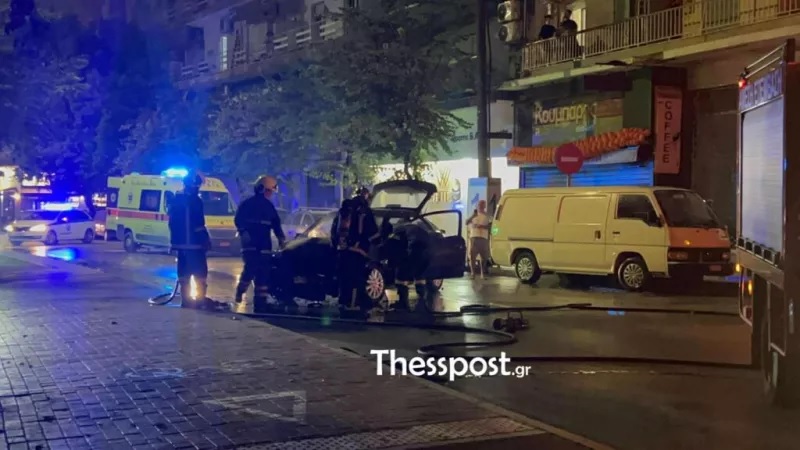 Θεσσαλονίκη: Αυτοκίνητο έπεσε σε βιτρίνα καταστήματος και τυλίχτηκε στις φλόγες