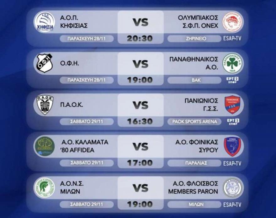 ΕΣΑΠ: Το πρόγραμμα της έκτης αγωνιστικής της Volley League ανδρών