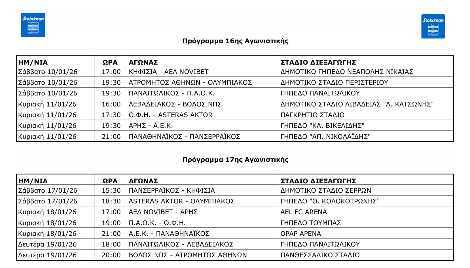 Σούπερ Λίγκα: Όλο το πρόγραμμα του πρωταθλήματος!