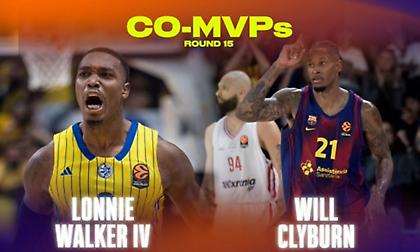 Ευρωλίγκα: MVP της 15ης αγωνιστικής οι Κλάιμπερν και Γουόκερ