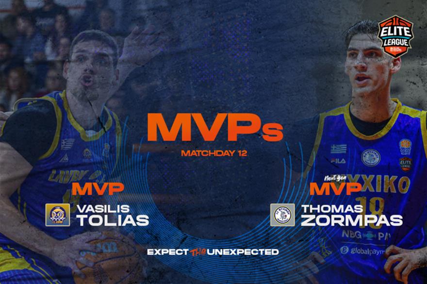 Elite League: MVP της 12ης αγωνιστικής ο Τόλιας-MVP Next Gen ο Ζορμπάς