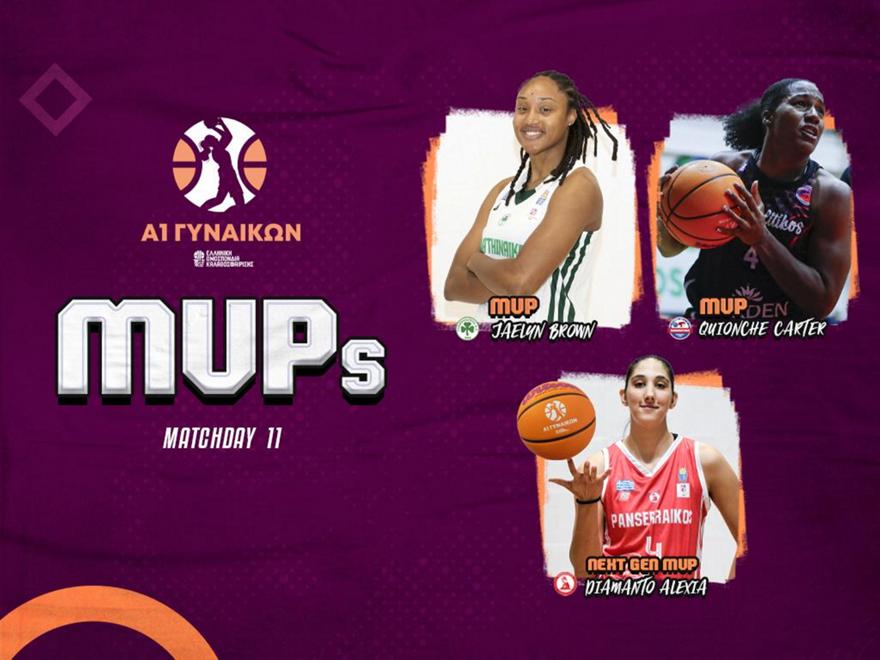 Α1 Γυναικών: MVP Κάρτερ και Μπράουν, MVP Next Gen η Αλεξιά