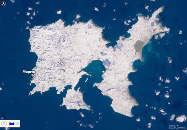 Λήμνος: Δορυφορική φωτογραφία δείχνει ολόλευκο το νησί