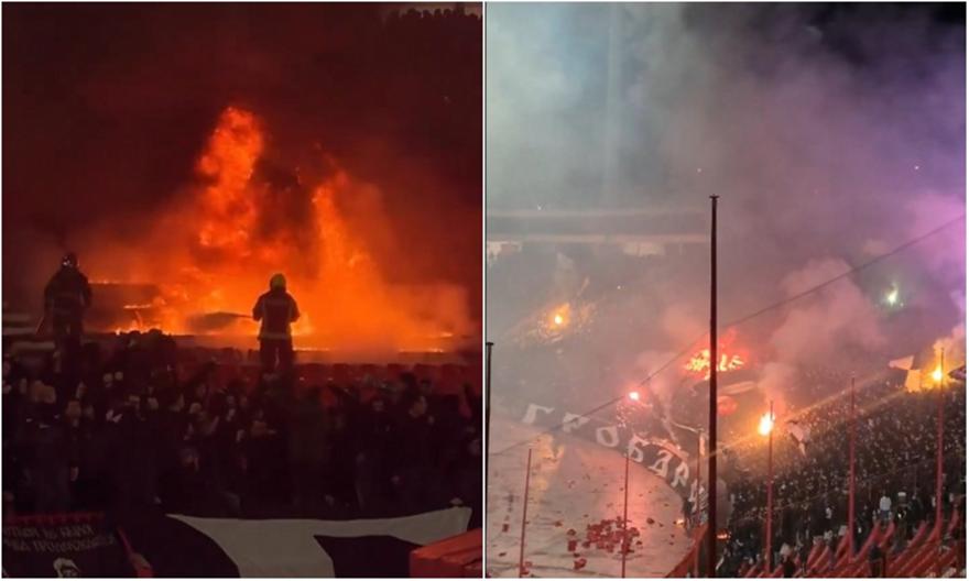 Θρίαμβος του Ερυθρού Αστέρα στο ντέρμπι της Σερβίας - Έβαλαν φωτιά στις εξέδρες του Μαρακανά οι οπαδοί της Παρτίζαν!