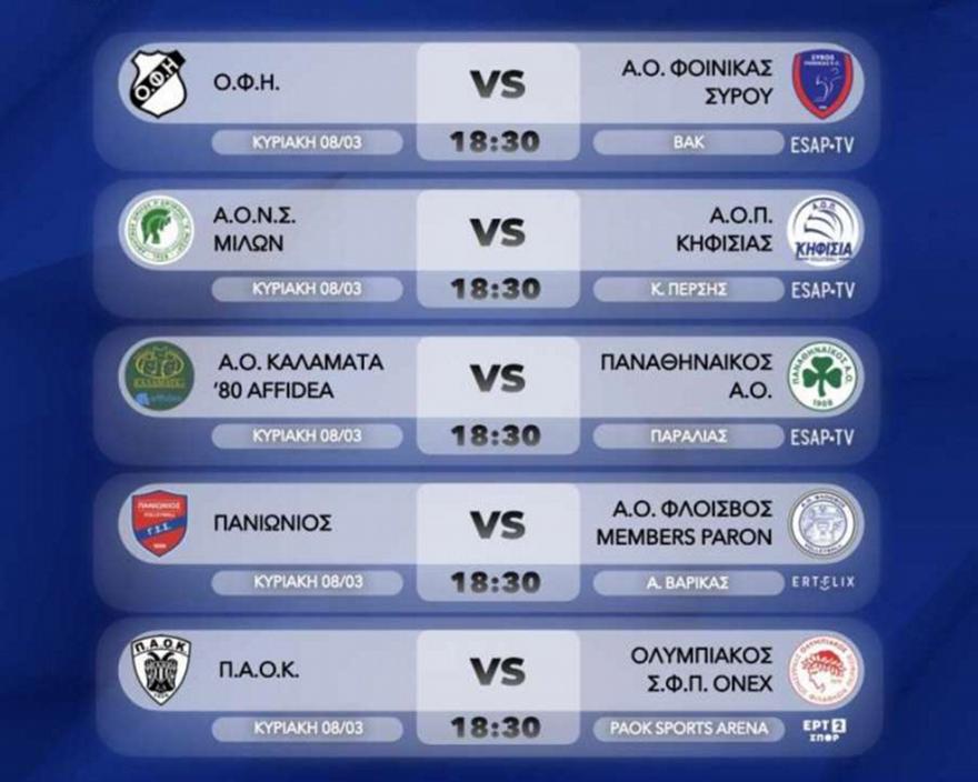 Το πρόγραμμα της 18ης αγωνιστικής της Volley League ανδρών-Ξεχωρίζει το ΠΑΟΚ-Ολυμπιακός