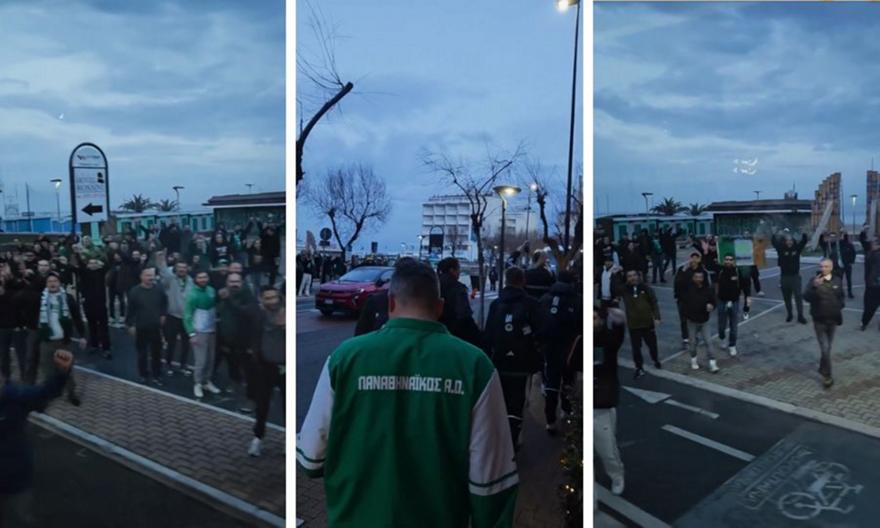 «Ντόπες» των οπαδών του Παναθηναϊκού στην ομάδα βόλεϊ γυναικών κατά την αναχώρησή της για το γήπεδο του τελικού!