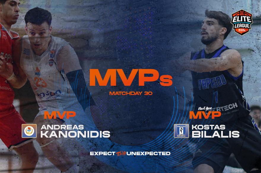 Elite League: MVP της 30ης αγωνιστικής ο Κανονίδης, MVP Next Gen ο Μπιλάλης