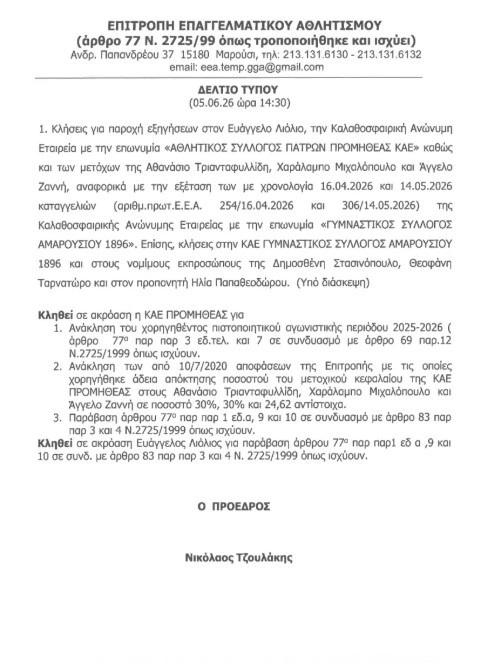 ΕΕΑ: Ζητά νέες εξηγήσεις από Λιόλιο μετά από καταγγελίες εις βάρος του