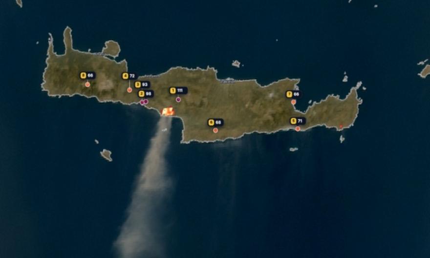 Δορυφορικές εικόνες καταγράφουν τον καπνό από τις φωτιές στην Κρήτη